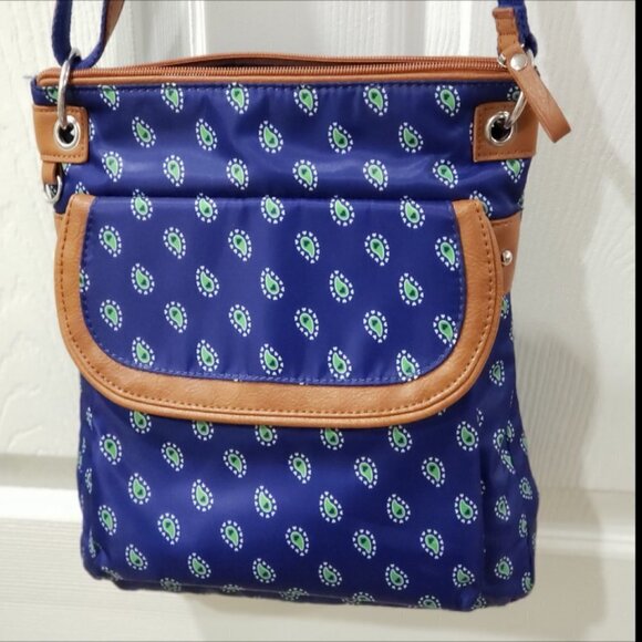 Laura Scott Blue Paisley Crossbody Bag Nylon, Magnetic Flap & Zipper, Adjustable - Picture 5 of 11